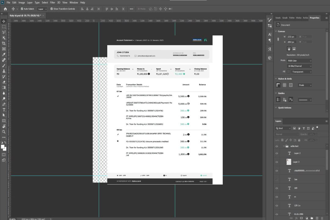 Modèle Word et PDF de relevé de compte de la banque fédérale indienne, version 3 template Modèle Word et PDF de relevé de compte de la banque fédérale indienne, version 3 template